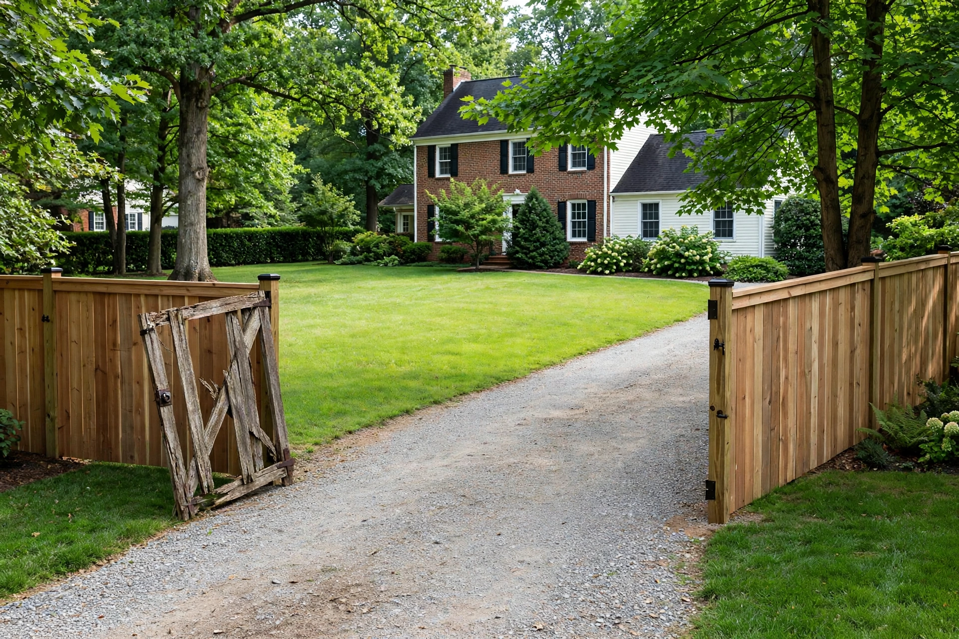 Before photo,  Double Gate Installation in White Marsh, by Bowie Fence Company
